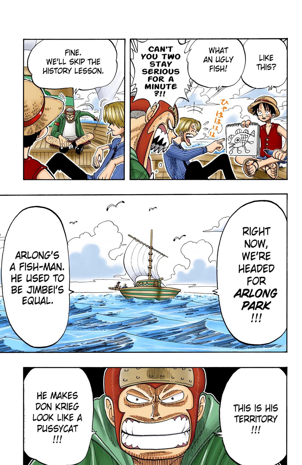 COLORING MANGA PAGE #5 - LUFFY DEFEATS DON KRIEG (ONE PIECE)